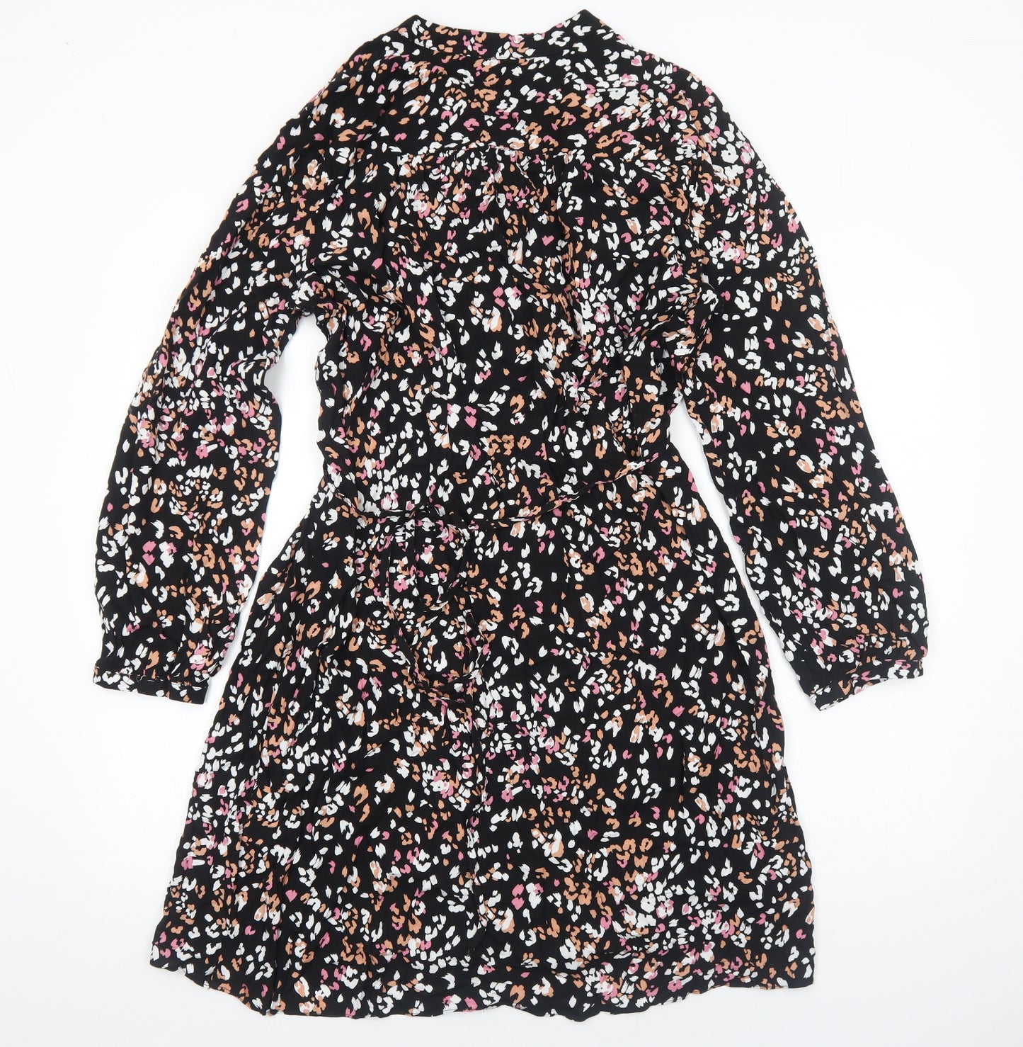 Peacocks Womens Black Animal Print Viscose Fit & Flare Size 18 V-Neck Pullover - Leopard Pattern