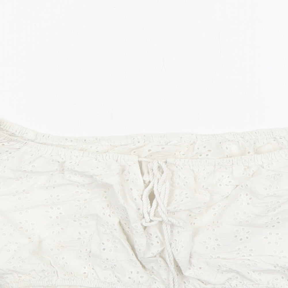 Preworn Womens White Cotton Cropped Blouse Size S Off the Shoulder