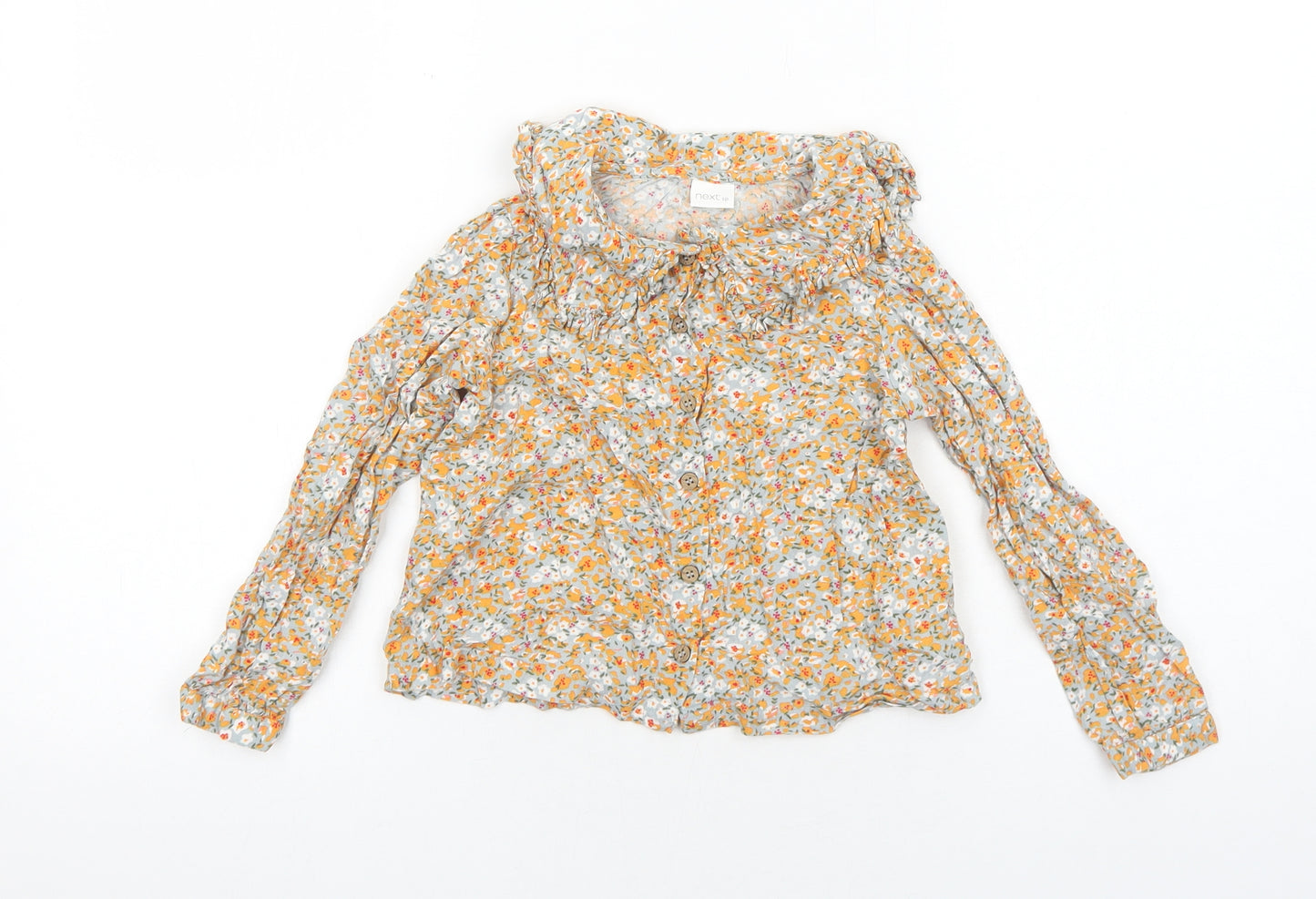 NEXT Girls Multicoloured Floral Viscose Basic Blouse Size 5-6 Years Round Neck Button