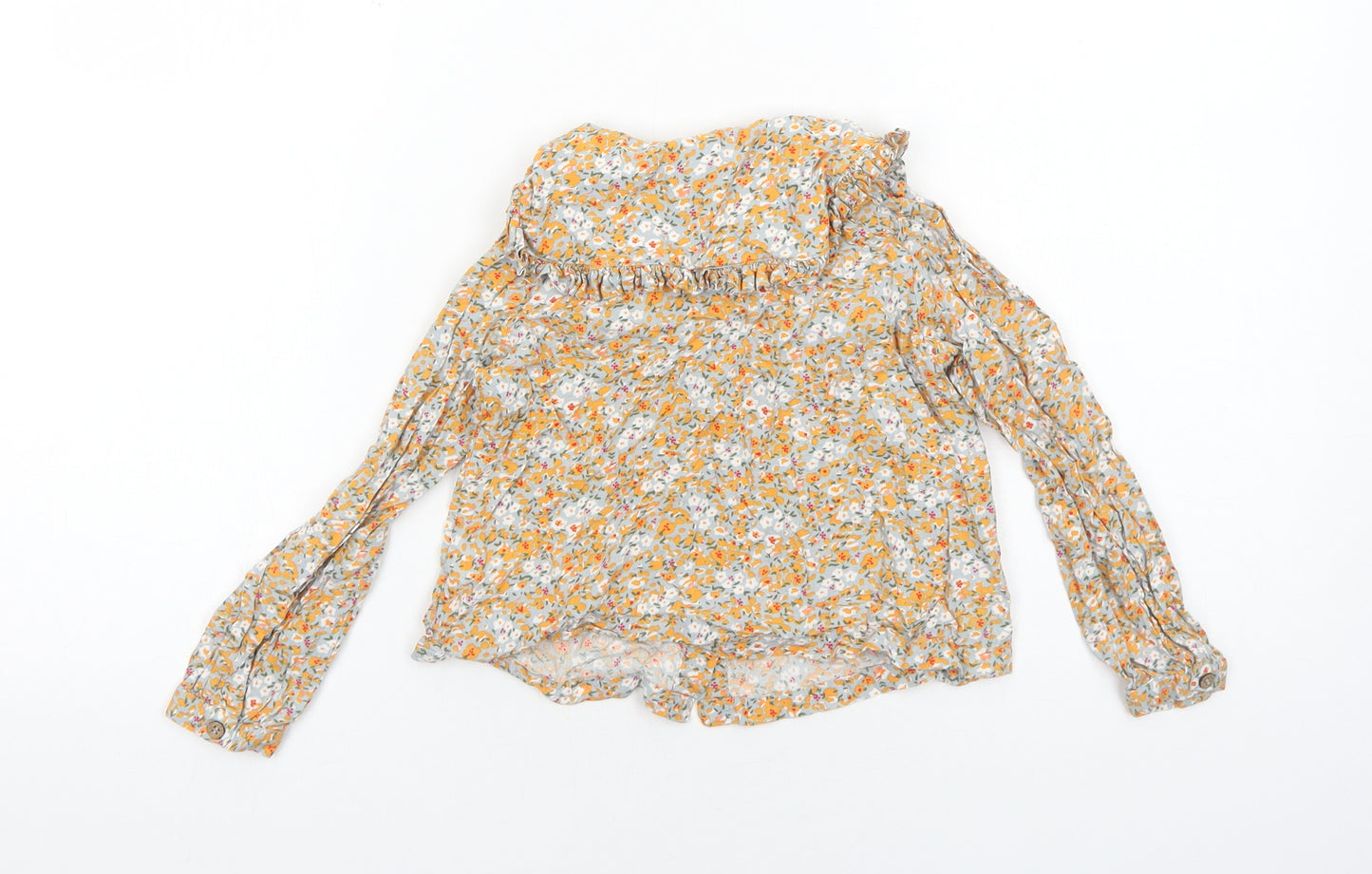 NEXT Girls Multicoloured Floral Viscose Basic Blouse Size 5-6 Years Round Neck Button