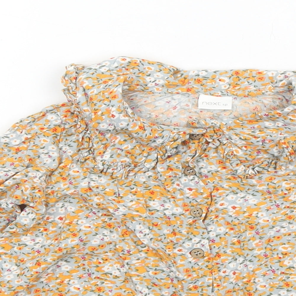 NEXT Girls Multicoloured Floral Viscose Basic Blouse Size 5-6 Years Round Neck Button