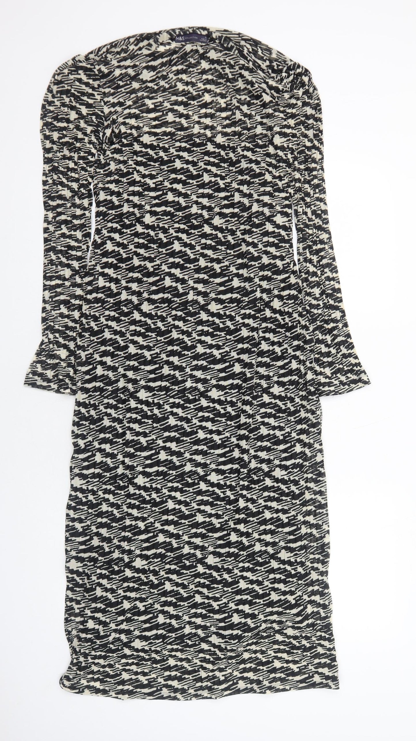 Marks and Spencer Womens Black Geometric Polyester A-Line Size 12 Boat Neck Pullover