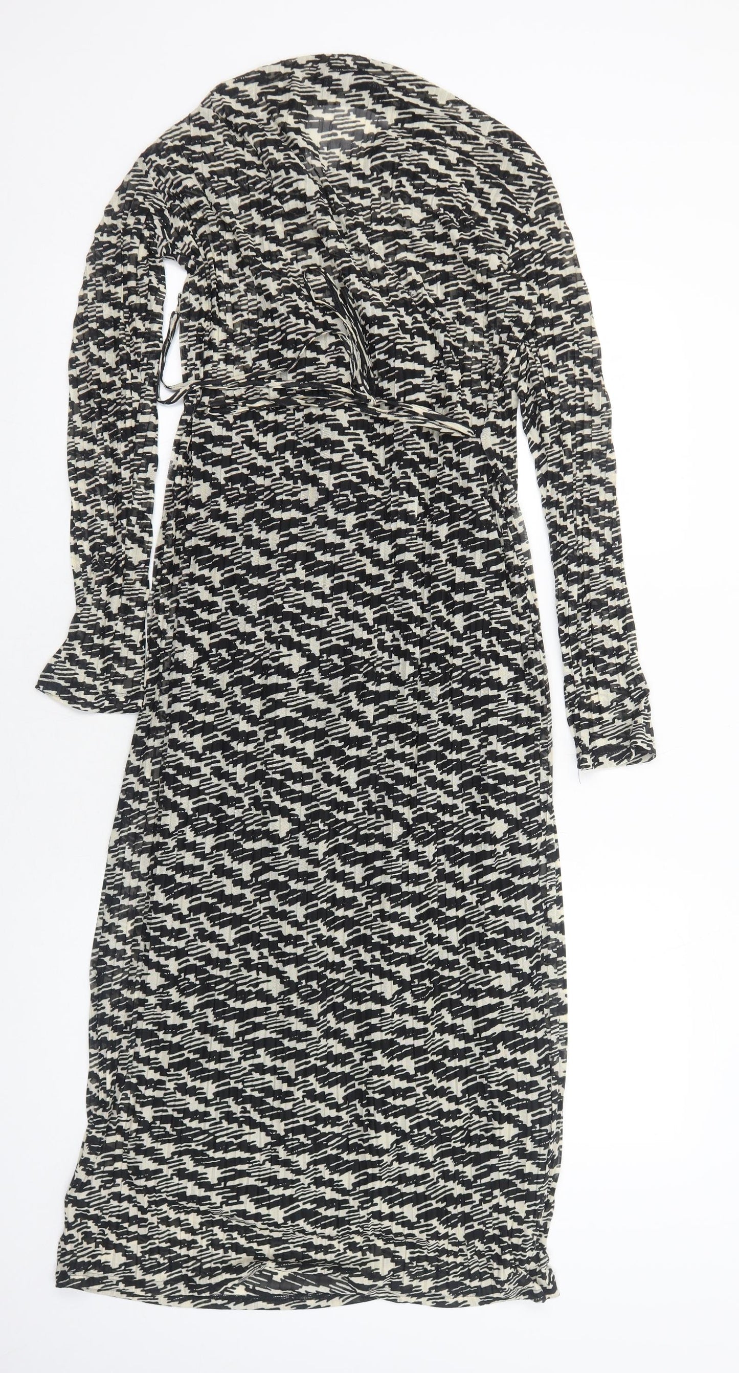 Marks and Spencer Womens Black Geometric Polyester A-Line Size 12 Boat Neck Pullover