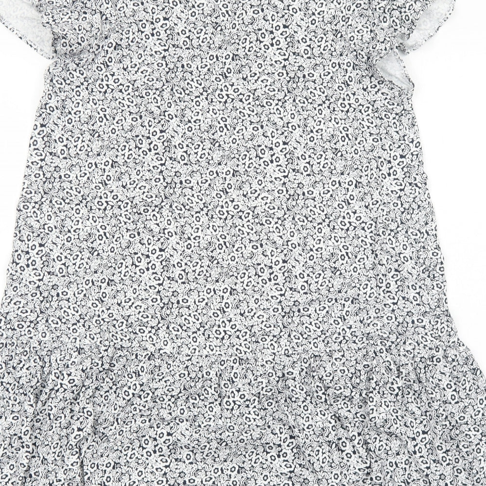 Marks and Spencer Womens White Floral Viscose A-Line Size 14 V-Neck Pullover
