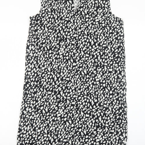 Marks and Spencer Womens Black Geometric Cotton A-Line Size 10 Boat Neck Pullover