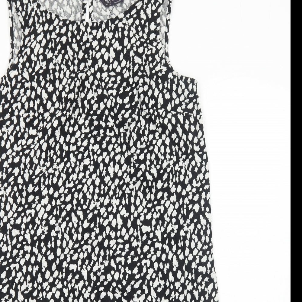 Marks and Spencer Womens Black Geometric Cotton A-Line Size 10 Boat Neck Pullover