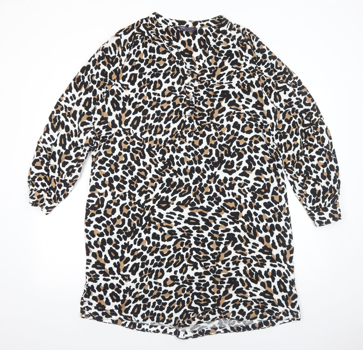 Marks and Spencer Womens Multicoloured Animal Print Viscose A-Line Size 18 V-Neck Pullover - Leopard Pattern