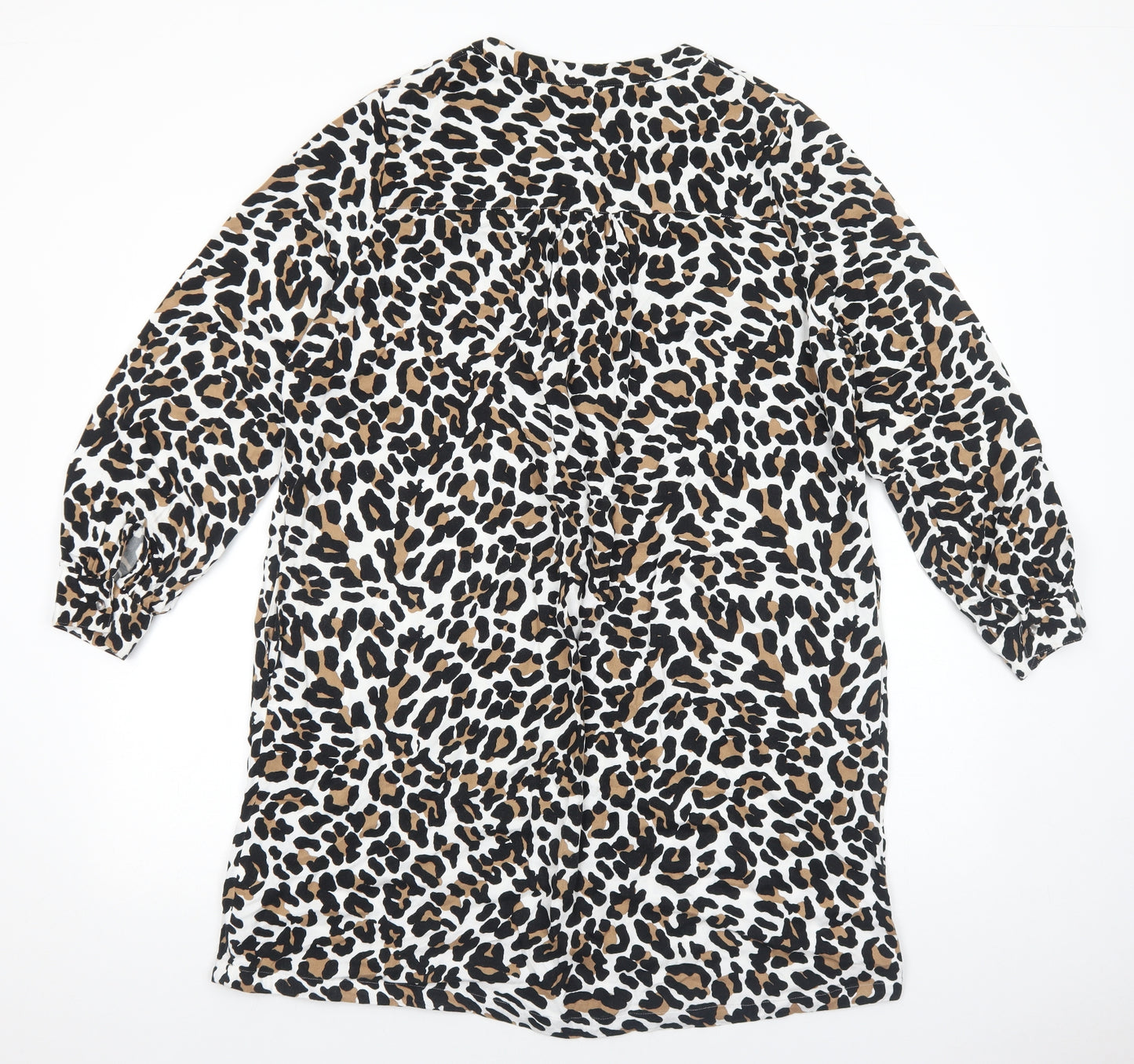 Marks and Spencer Womens Multicoloured Animal Print Viscose A-Line Size 18 V-Neck Pullover - Leopard Pattern