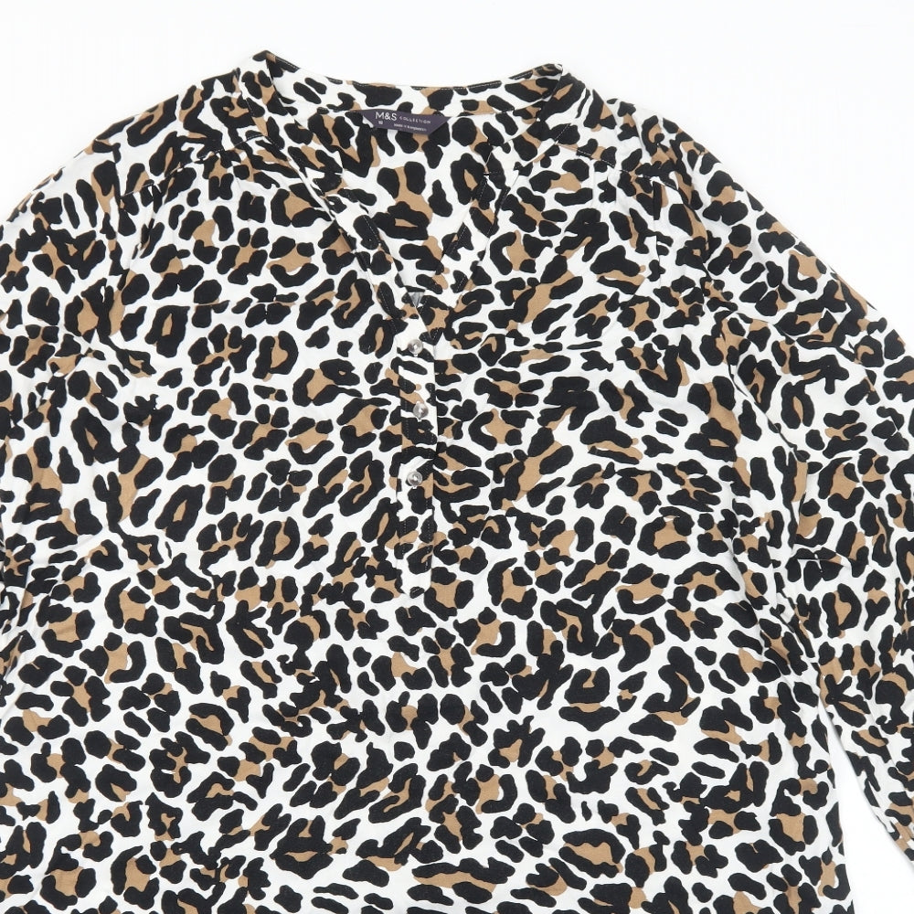 Marks and Spencer Womens Multicoloured Animal Print Viscose A-Line Size 18 V-Neck Pullover - Leopard Pattern