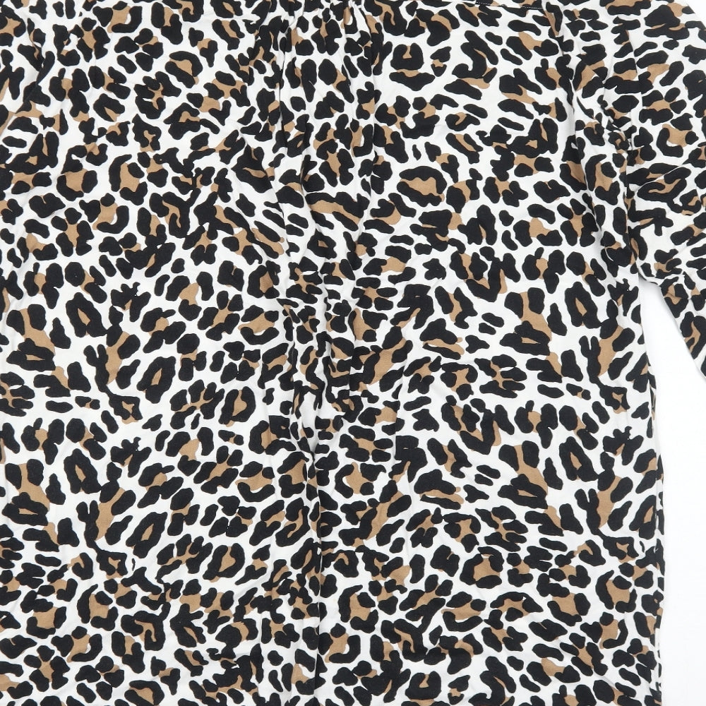 Marks and Spencer Womens Multicoloured Animal Print Viscose A-Line Size 18 V-Neck Pullover - Leopard Pattern
