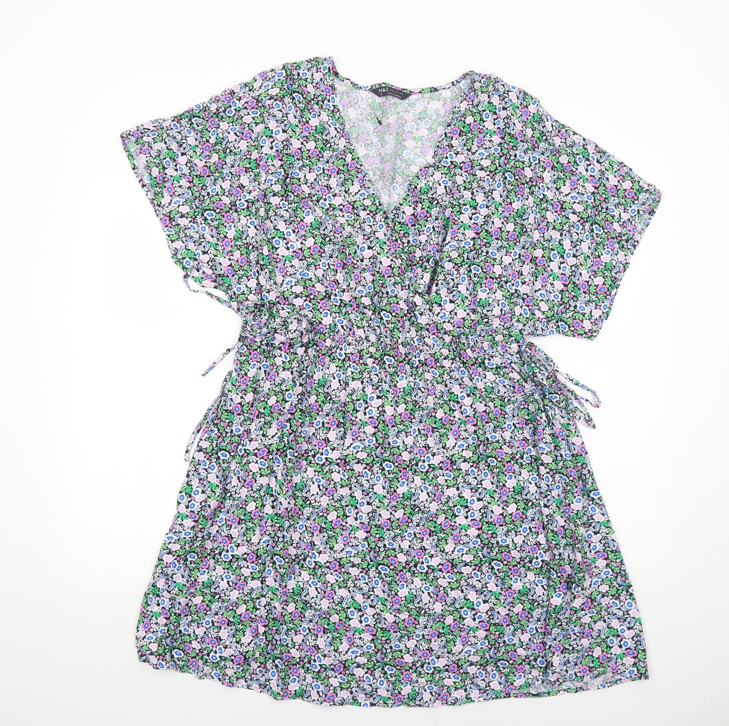 Marks and Spencer Womens Multicoloured Floral Viscose Fit & Flare Size 16 V-Neck Pullover