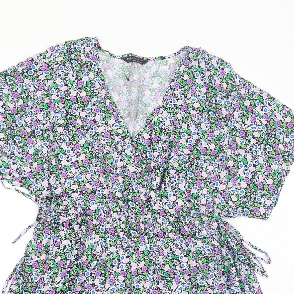 Marks and Spencer Womens Multicoloured Floral Viscose Fit & Flare Size 16 V-Neck Pullover