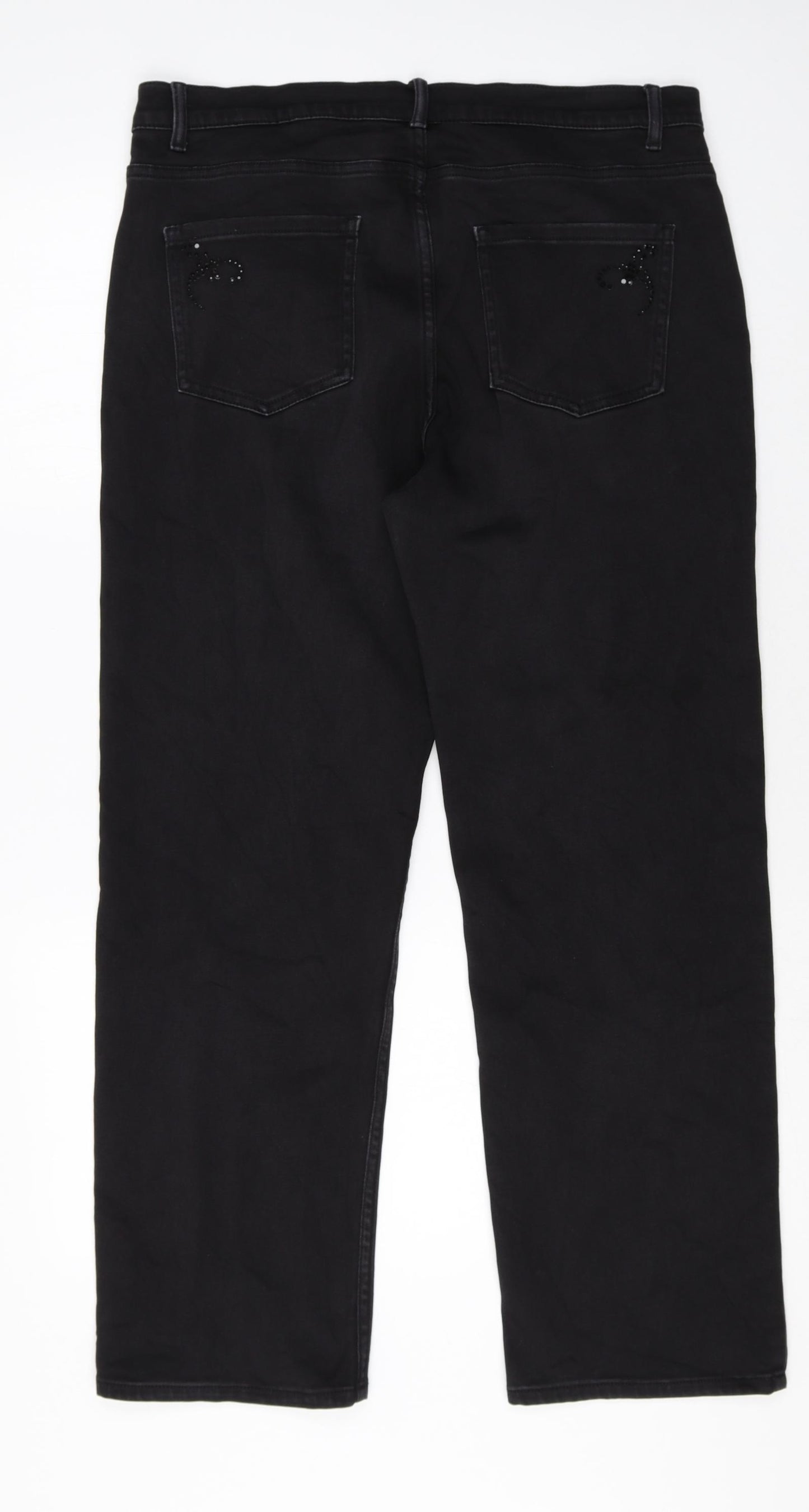 Per Una Womens Black Cotton Straight Jeans Size 16 Regular Zip