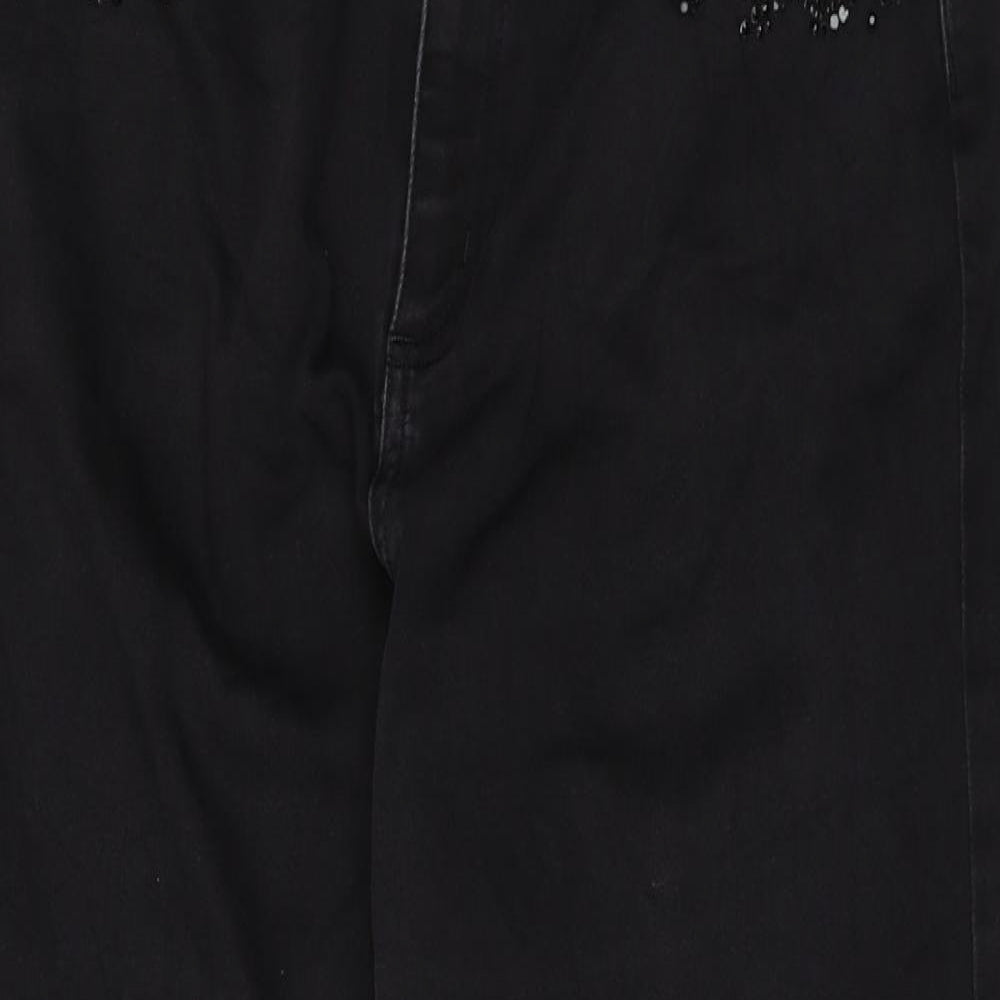 Per Una Womens Black Cotton Straight Jeans Size 16 Regular Zip