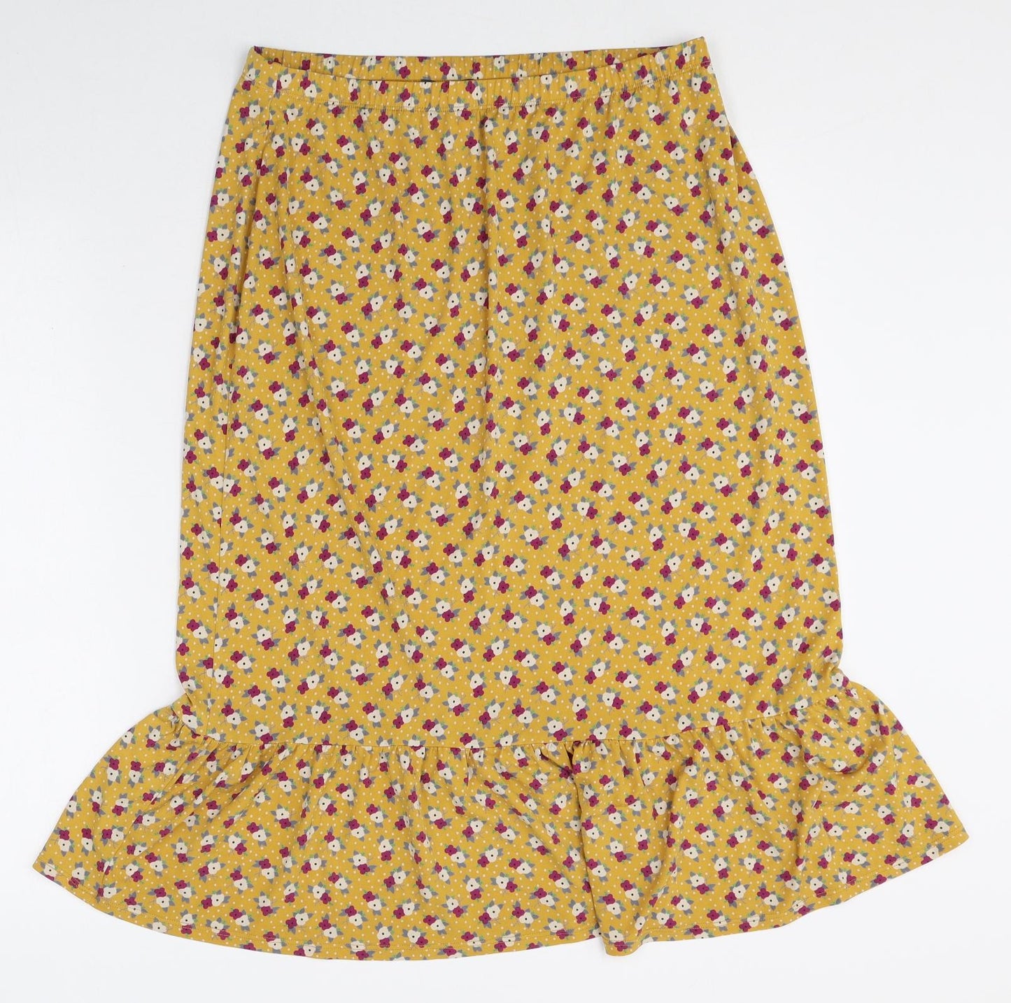 Kim&Co Womens Yellow Floral Polyester Trumpet Skirt Size L