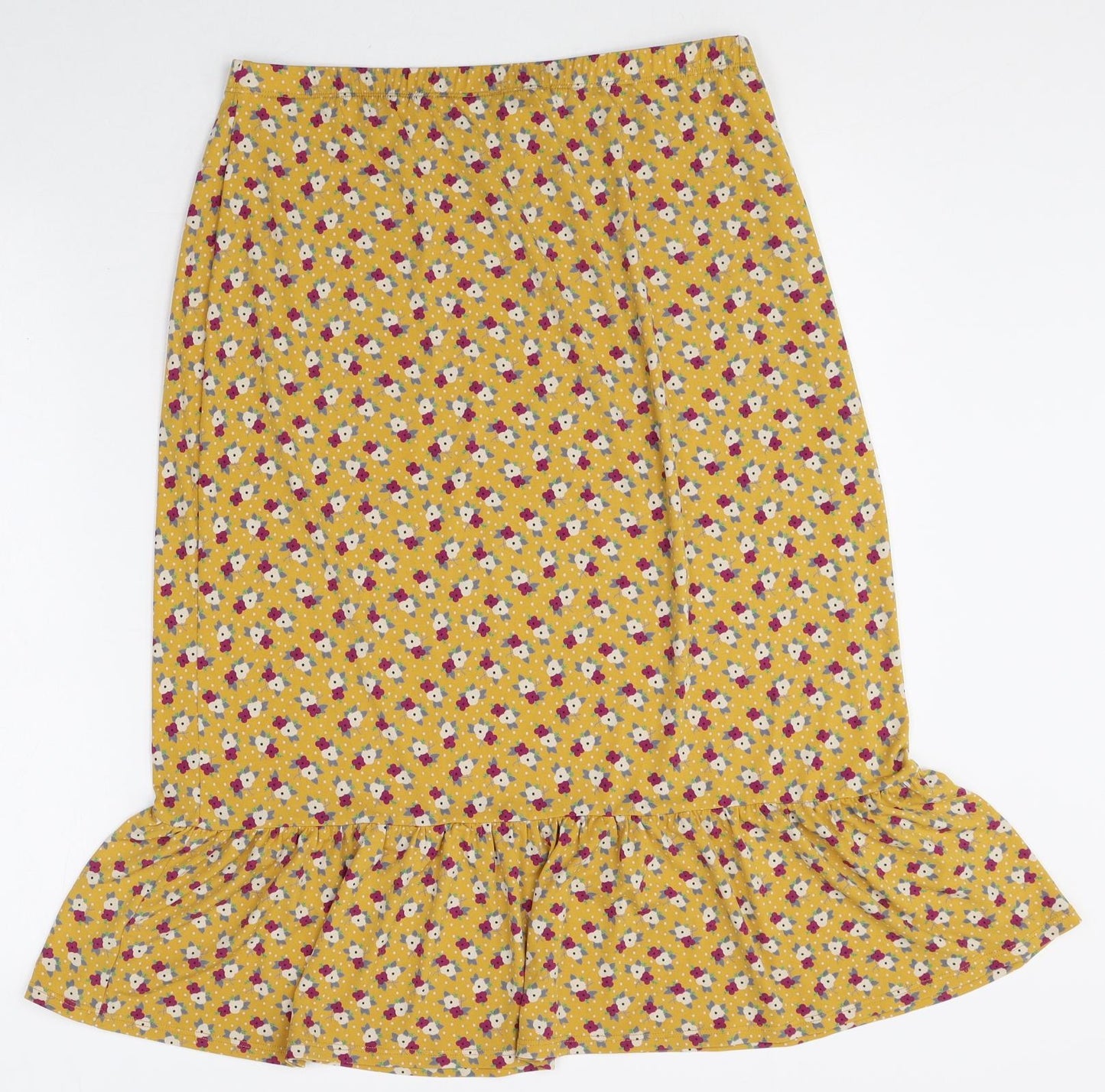 Kim&Co Womens Yellow Floral Polyester Trumpet Skirt Size L