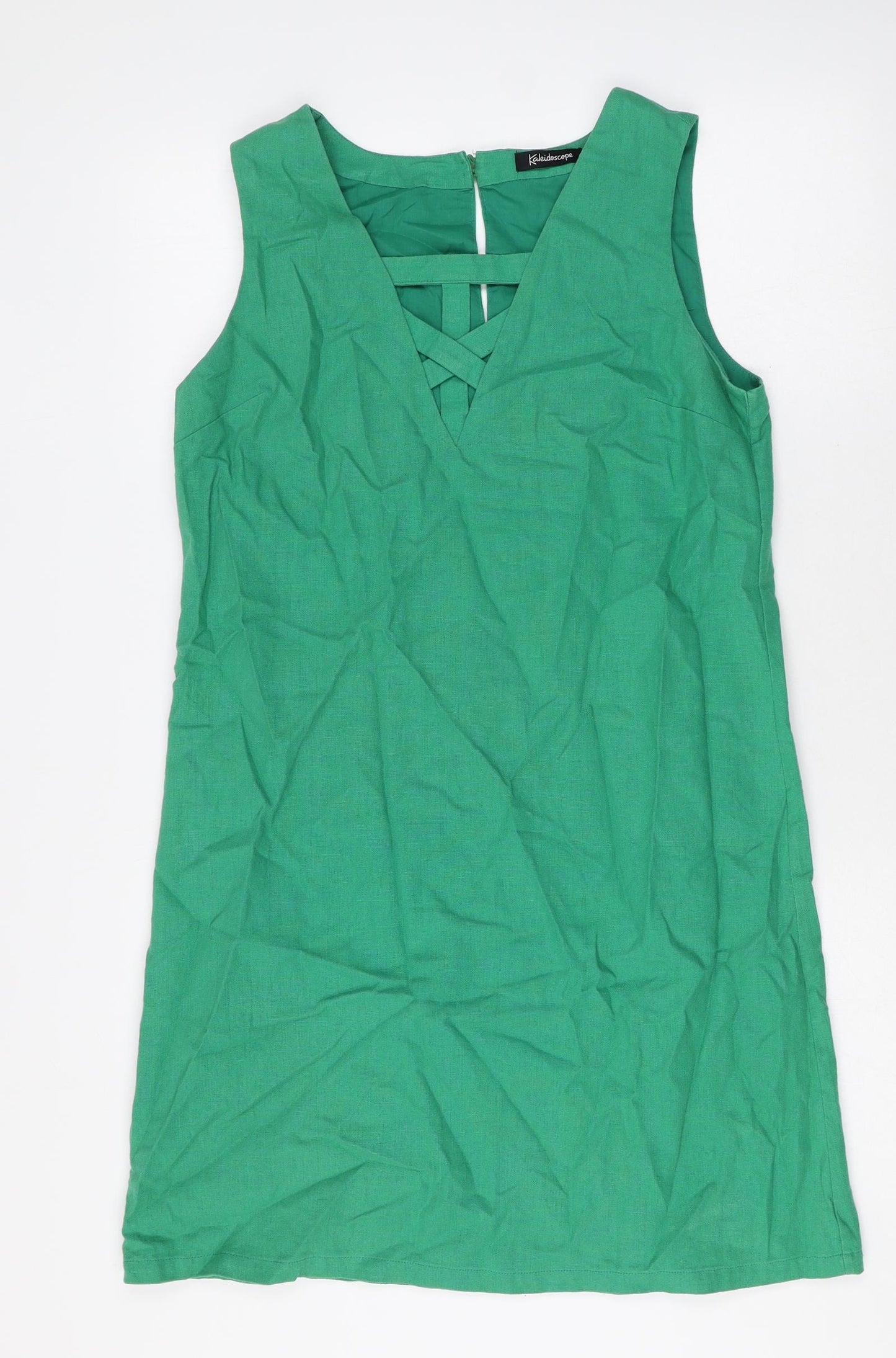 Kaleidoscope Womens Green Linen A-Line Size 12 Square Neck Pullover