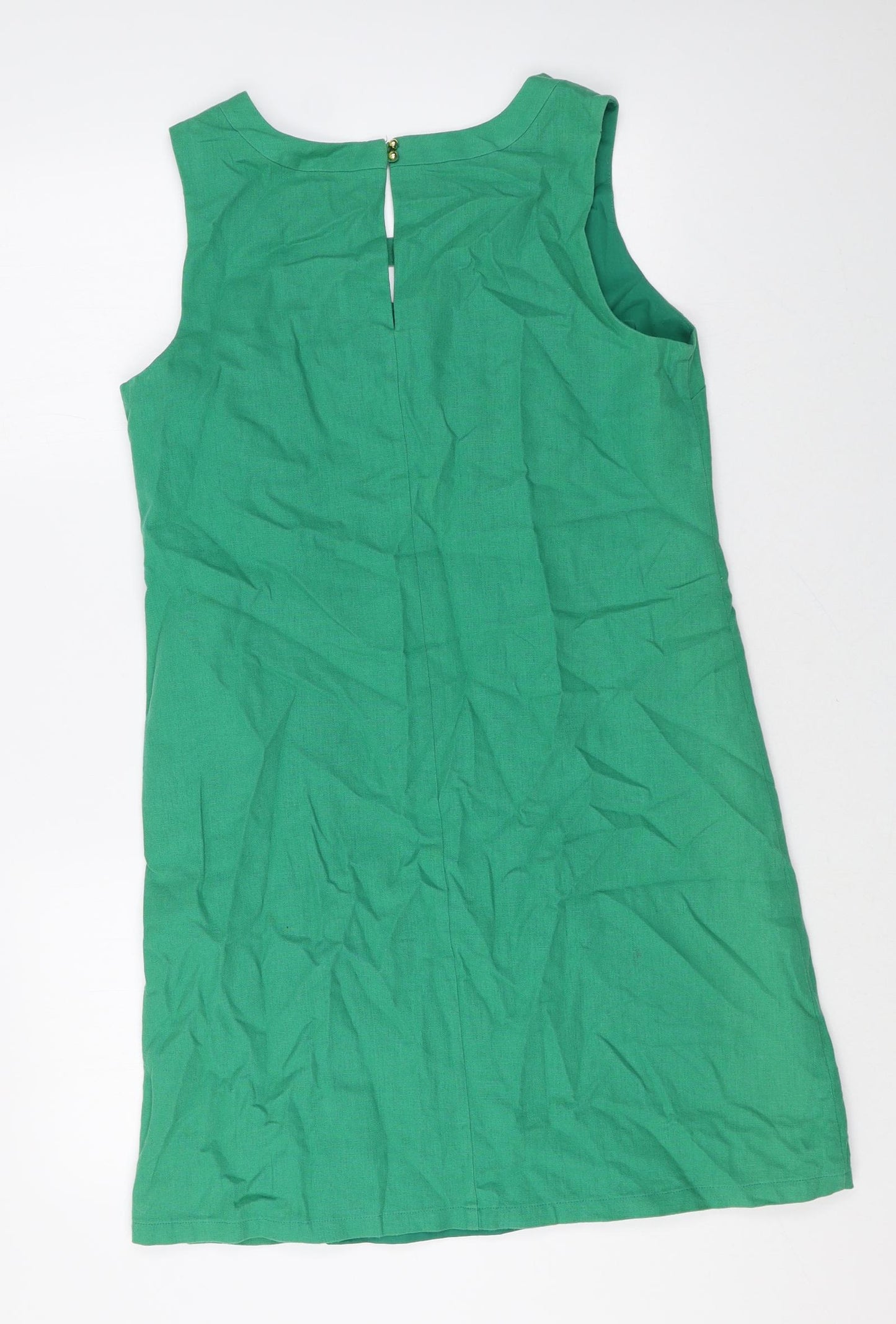 Kaleidoscope Womens Green Linen A-Line Size 12 Square Neck Pullover