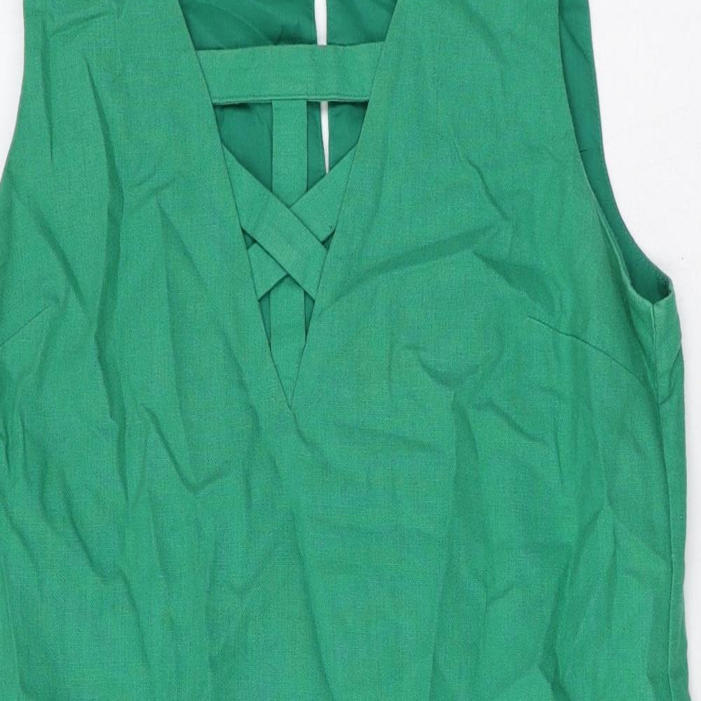 Kaleidoscope Womens Green Linen A-Line Size 12 Square Neck Pullover