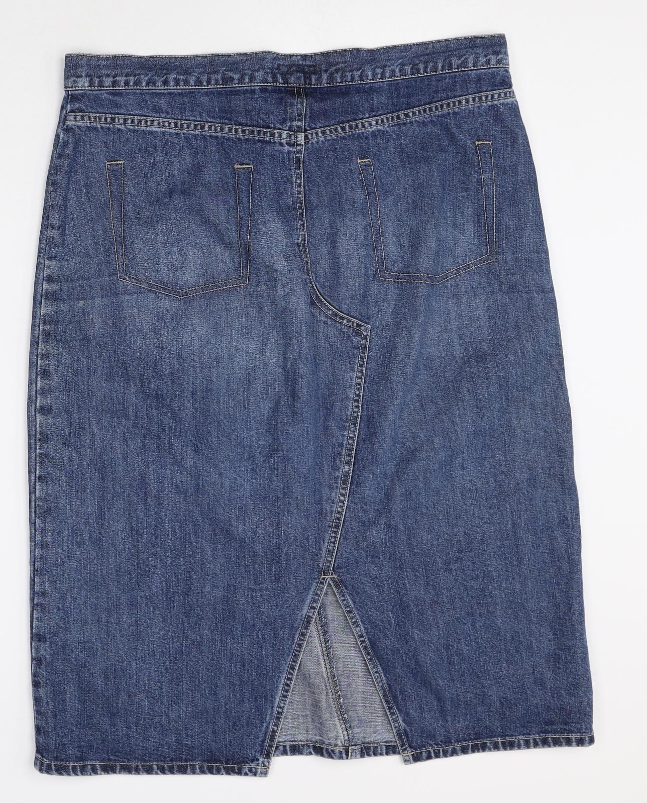 Per Una Womens Blue Cotton Straight & Pencil Skirt Size 16 Zip