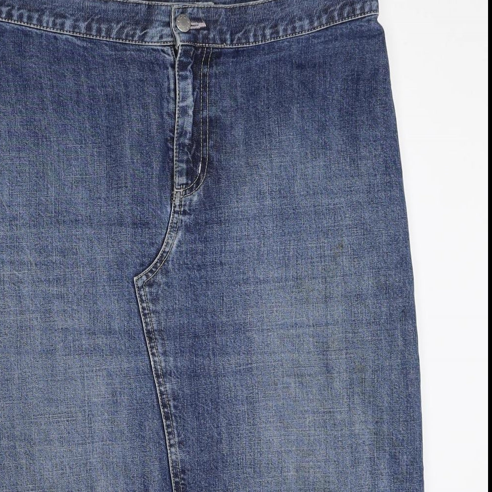 Per Una Womens Blue Cotton Straight & Pencil Skirt Size 16 Zip