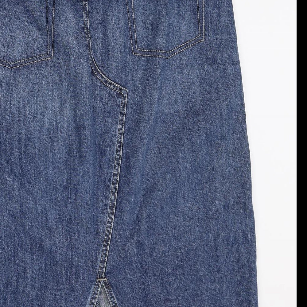 Per Una Womens Blue Cotton Straight & Pencil Skirt Size 16 Zip