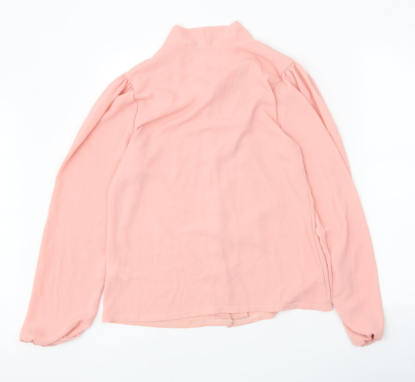 Boohoo Womens Pink Polyester Basic Blouse Size 8 V-Neck - Pussy Bow Neck