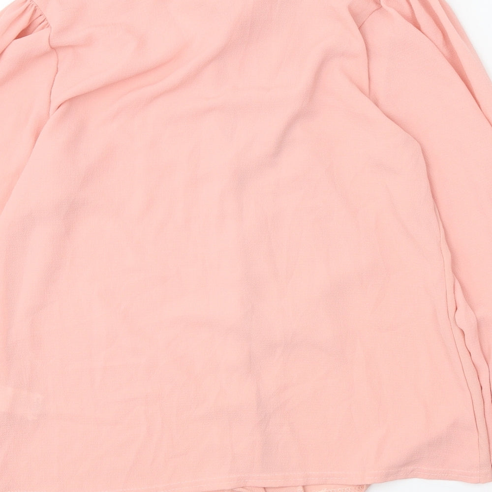 Boohoo Womens Pink Polyester Basic Blouse Size 8 V-Neck - Pussy Bow Neck
