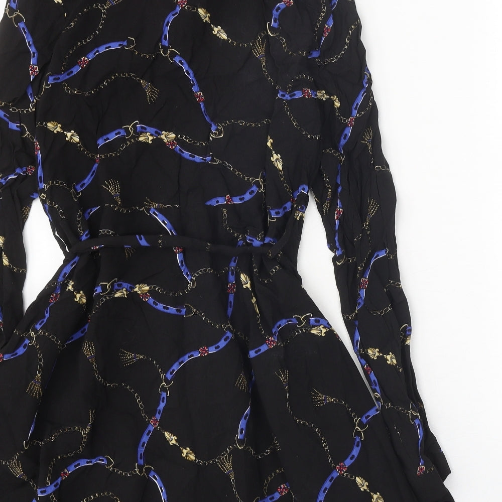 Select Womens Black Geometric Viscose Shirt Dress Size 12 Collared Button