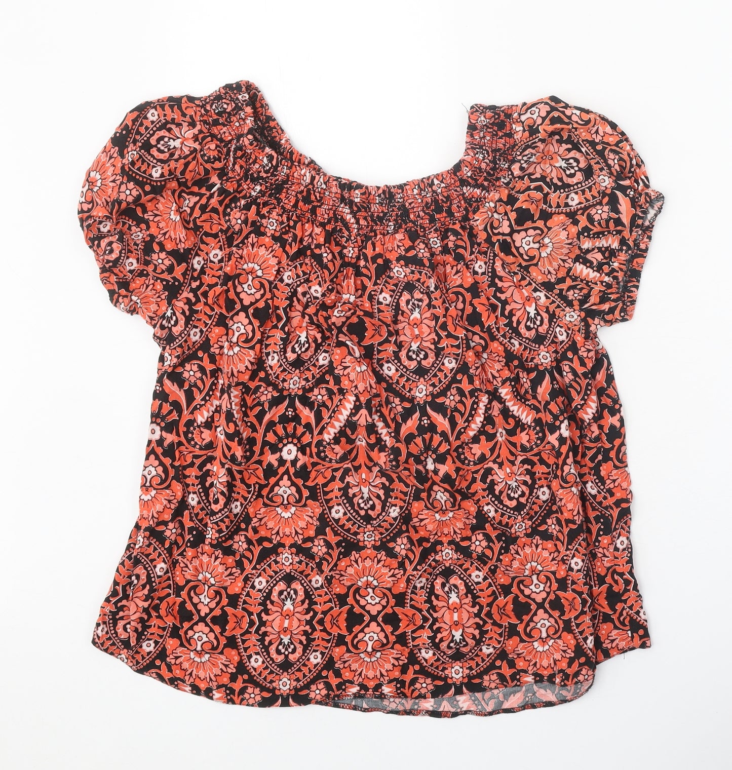 Nutmeg Womens Orange Geometric Viscose Basic Blouse Size 12 Boat Neck
