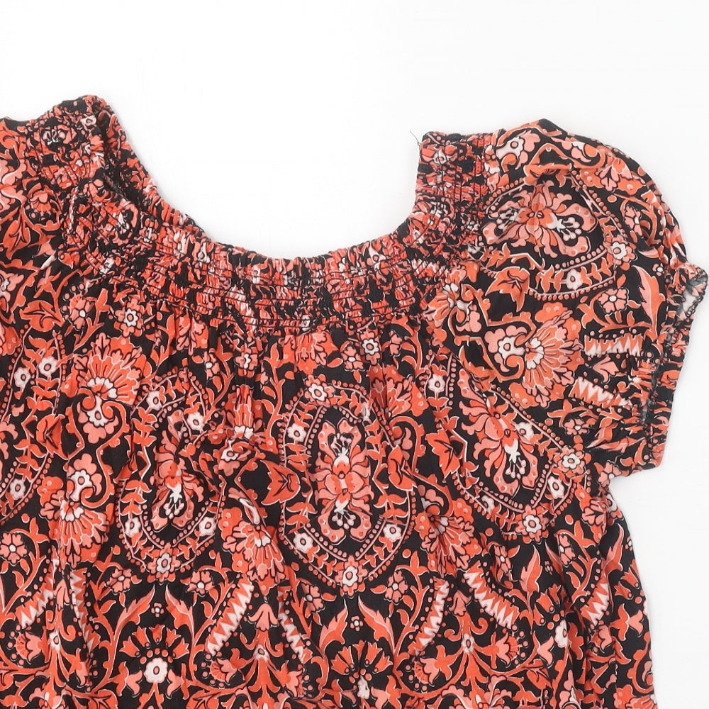 Nutmeg Womens Orange Geometric Viscose Basic Blouse Size 12 Boat Neck