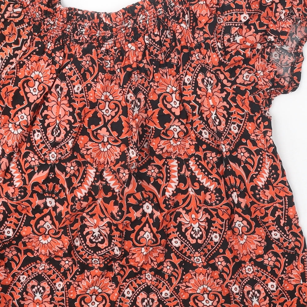Nutmeg Womens Orange Geometric Viscose Basic Blouse Size 12 Boat Neck