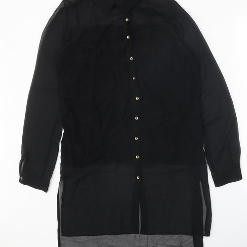 River Island Womens Black Viscose Shirt Dress Size 8 Collared Button