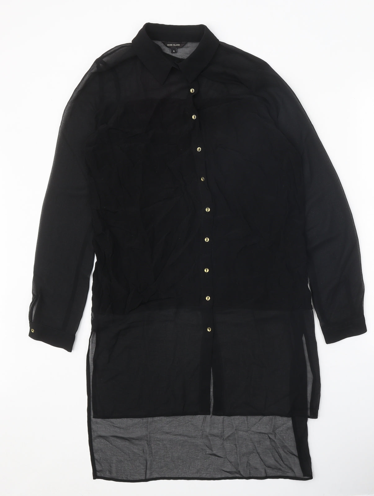 River Island Womens Black Viscose Shirt Dress Size 8 Collared Button