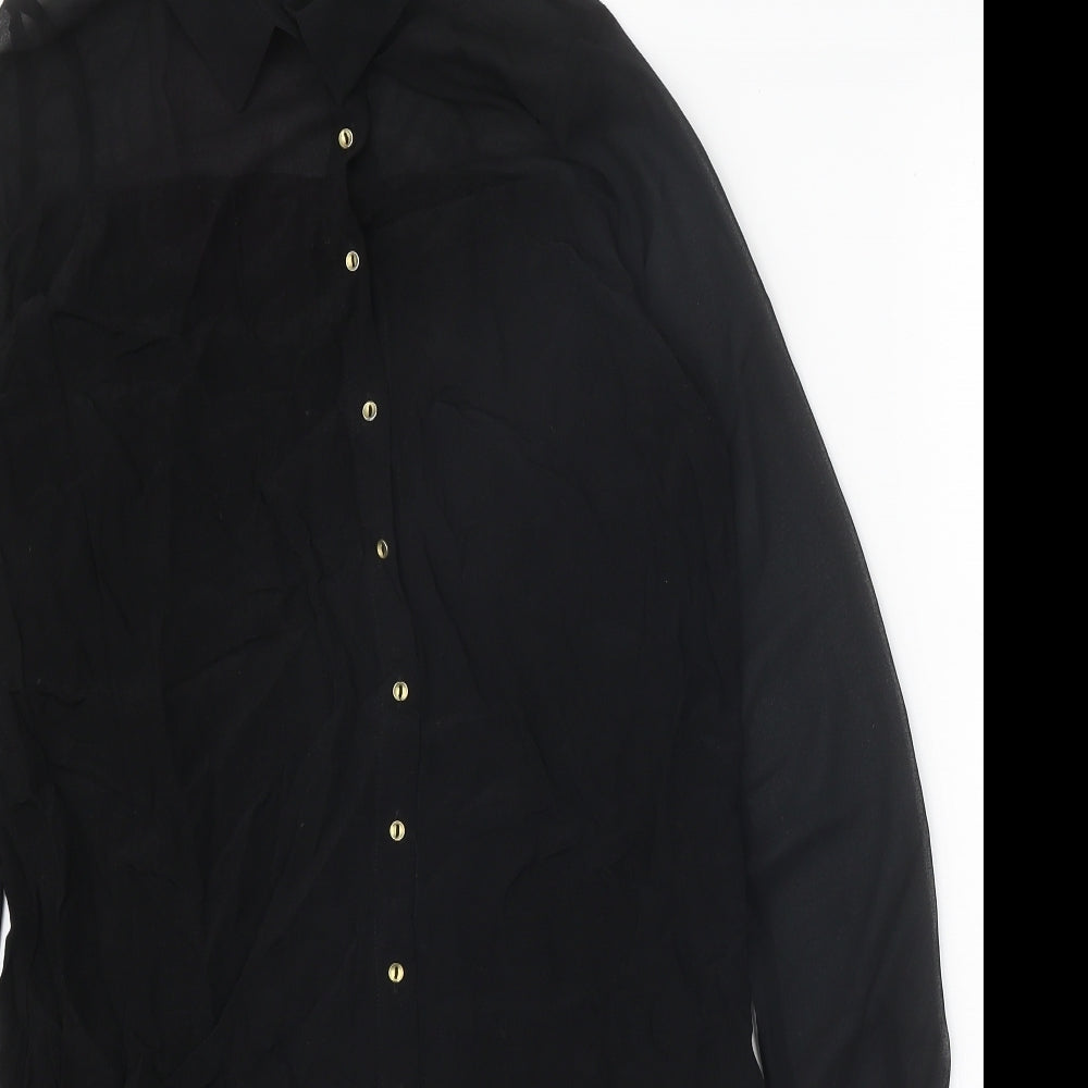River Island Womens Black Viscose Shirt Dress Size 8 Collared Button
