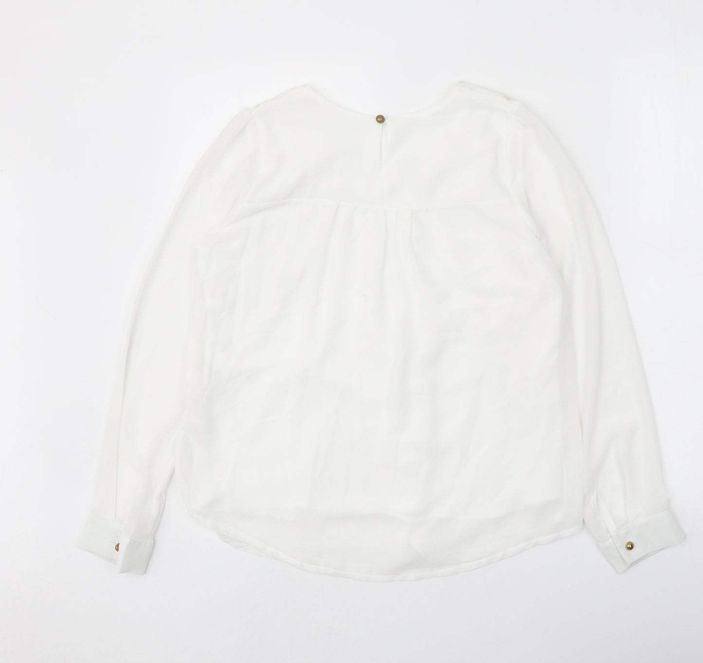 Preworn Womens White Polyester Basic Blouse Size L Scoop Neck - Lace Detail
