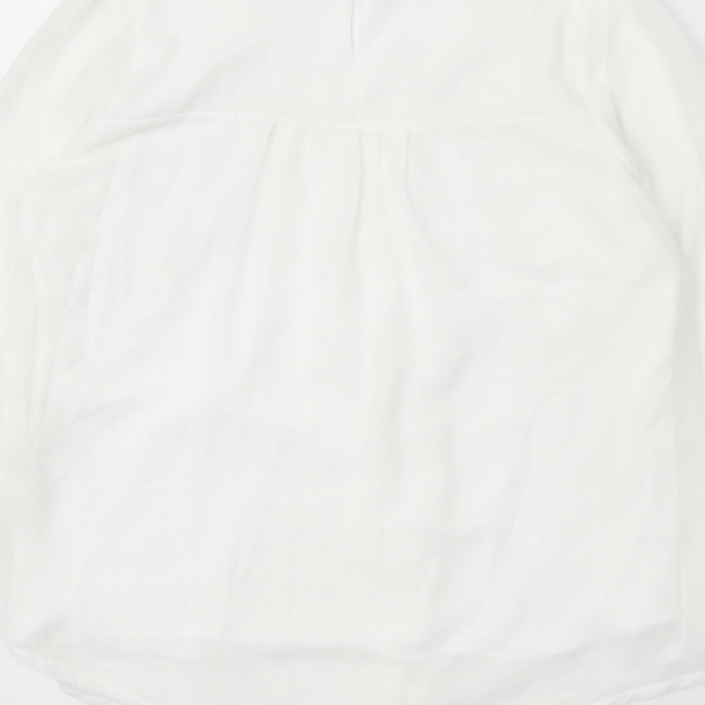 Preworn Womens White Polyester Basic Blouse Size L Scoop Neck - Lace Detail