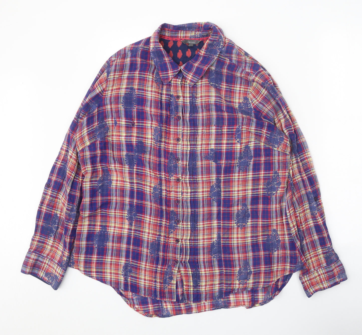 Marks and Spencer Womens Multicoloured Geometric 100% Cotton Basic Button-Up Size 16 V-Neck