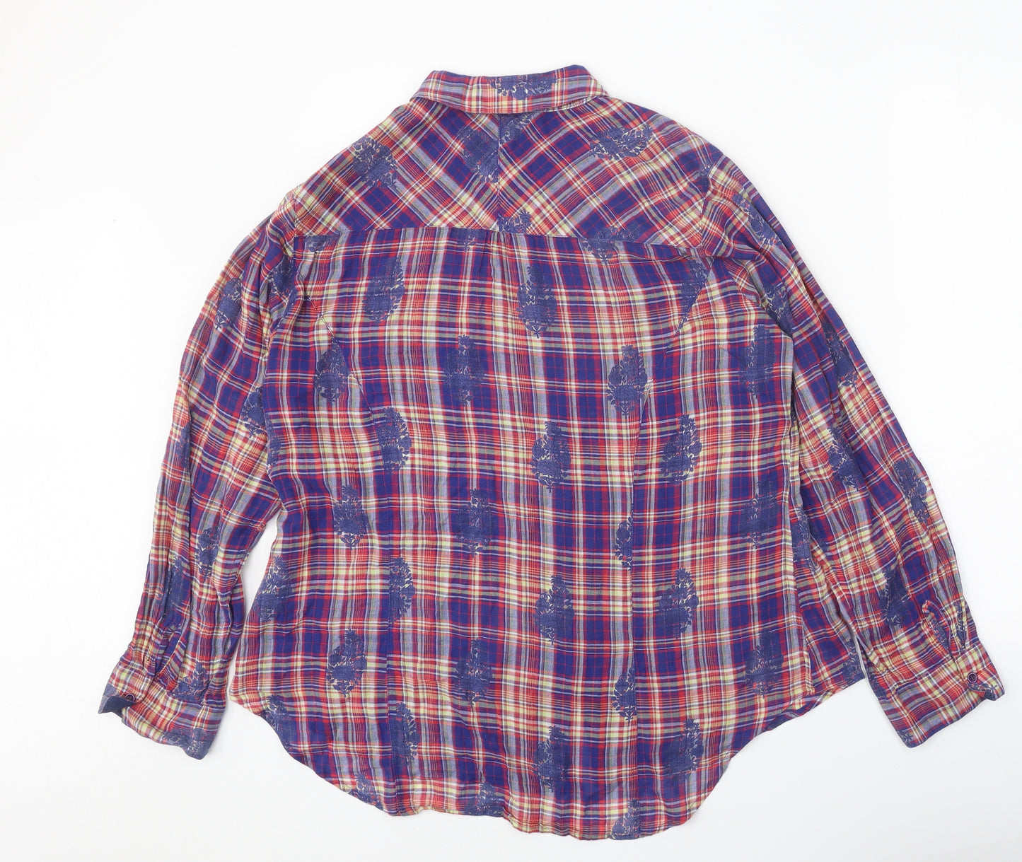Marks and Spencer Womens Multicoloured Geometric 100% Cotton Basic Button-Up Size 16 V-Neck