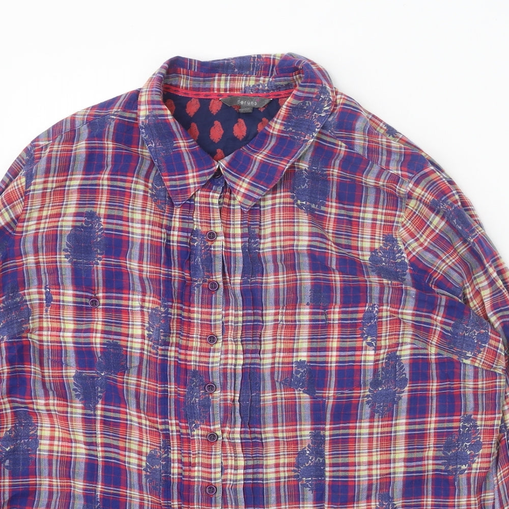 Marks and Spencer Womens Multicoloured Geometric 100% Cotton Basic Button-Up Size 16 V-Neck