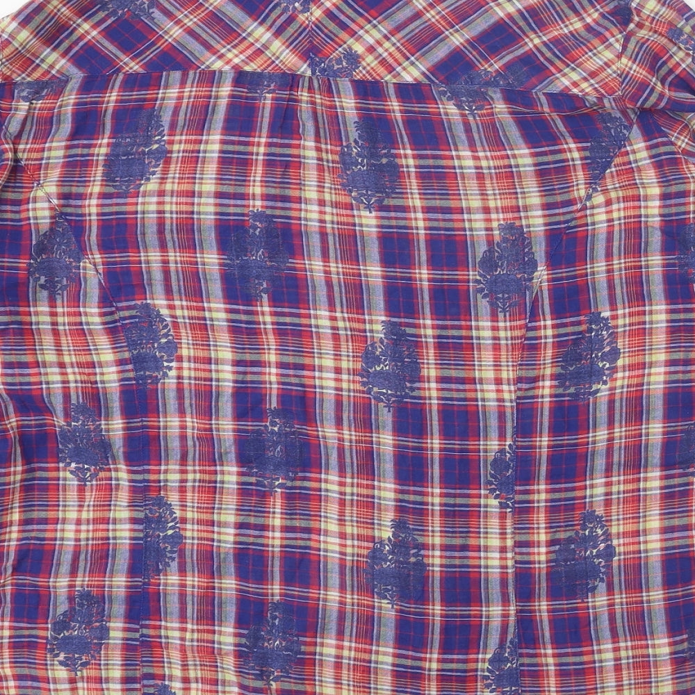 Marks and Spencer Womens Multicoloured Geometric 100% Cotton Basic Button-Up Size 16 V-Neck