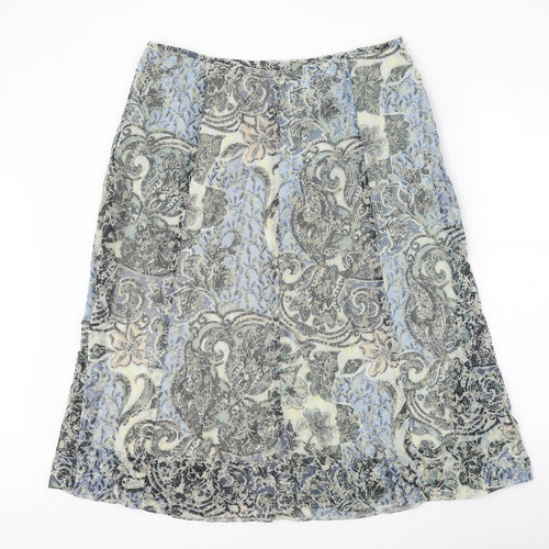 Classic Womens Beige Geometric Polyester Swing Skirt Size 14 Zip