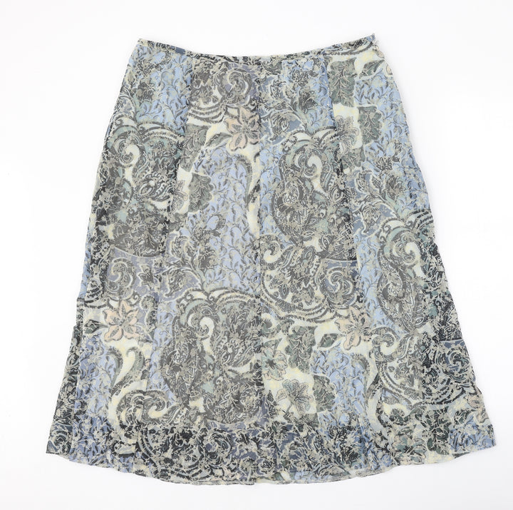 Classic Womens Beige Geometric Polyester Swing Skirt Size 14 Zip