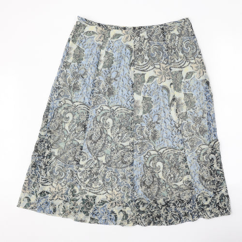 Classic Womens Beige Geometric Polyester Swing Skirt Size 14 Zip
