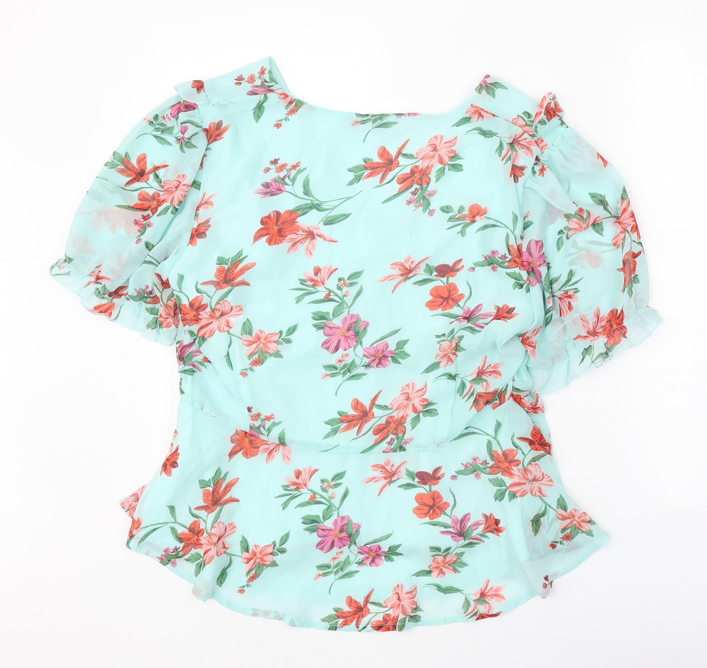 Quiz Womens Blue Floral Polyester Basic Blouse Size 18 V-Neck