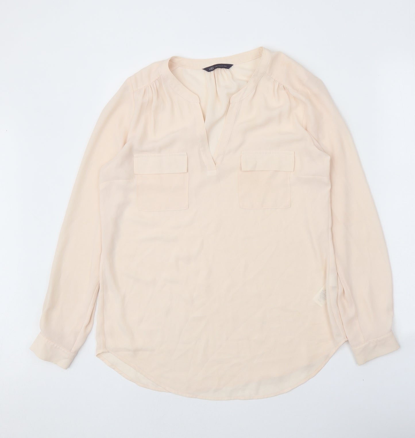 Marks and Spencer Womens Beige Polyester Basic Blouse Size 10 V-Neck