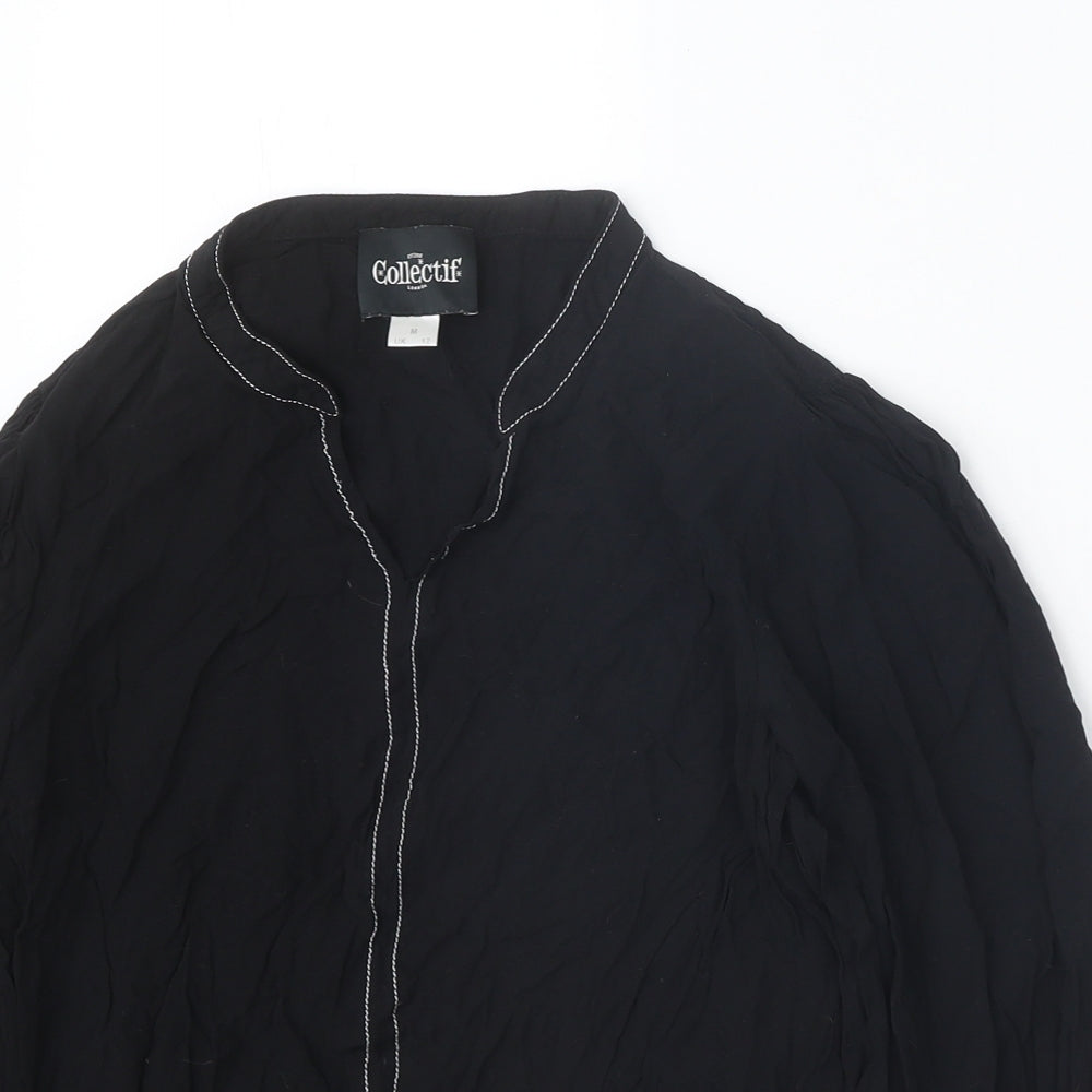 Collectif Womens Black Polyester Basic Blouse Size 12 V-Neck