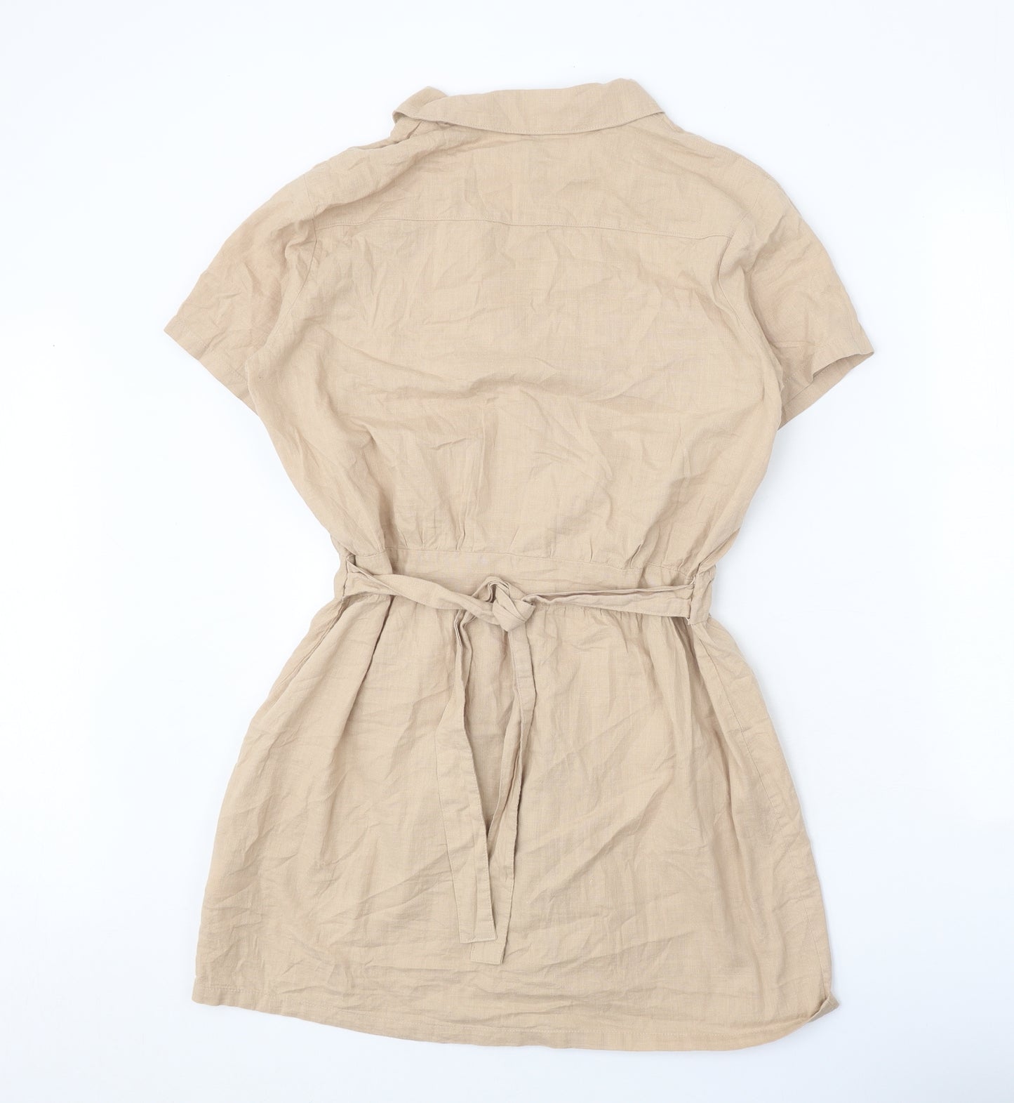 Divided Womens Beige 100% Cotton Shirt Dress Size 12 Collared Button