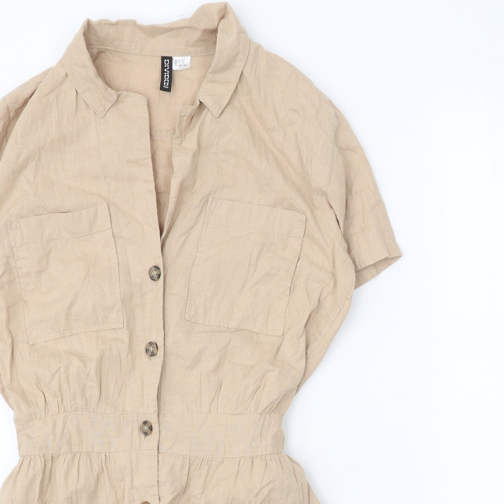 Divided Womens Beige 100% Cotton Shirt Dress Size 12 Collared Button