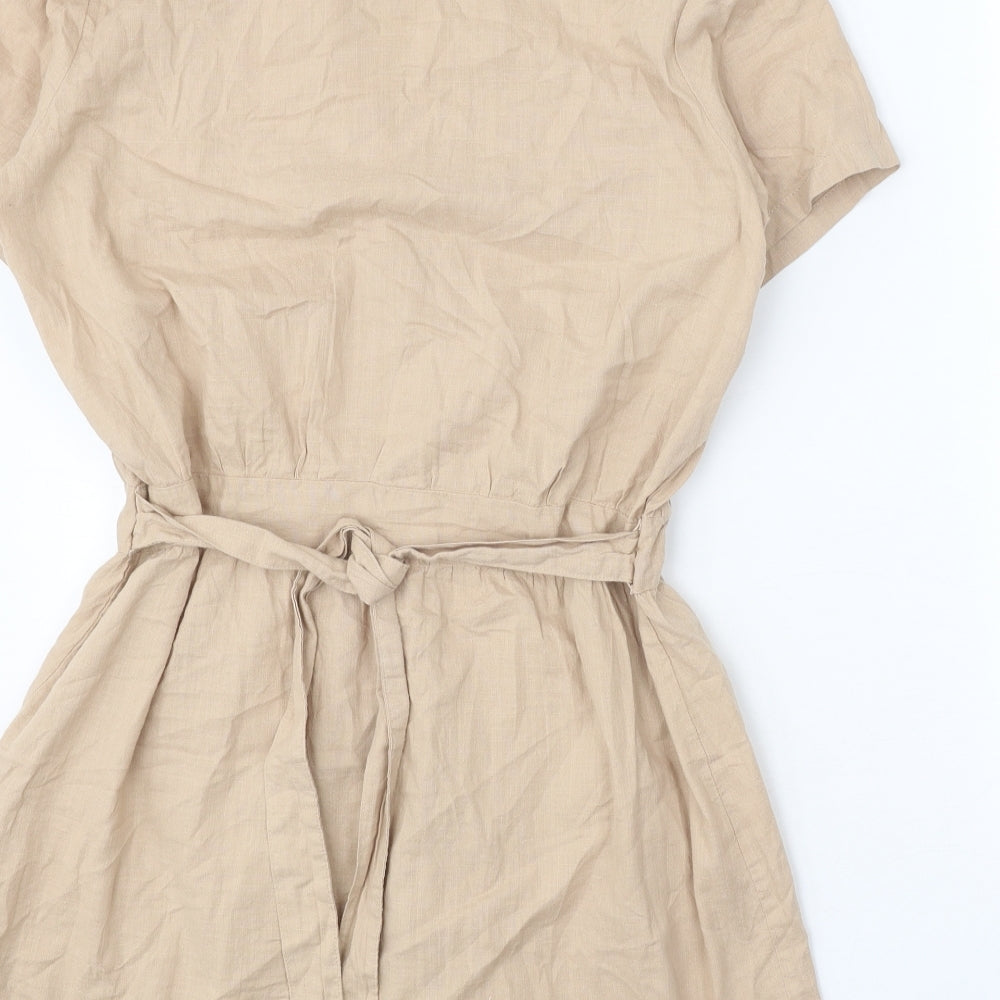 Divided Womens Beige 100% Cotton Shirt Dress Size 12 Collared Button